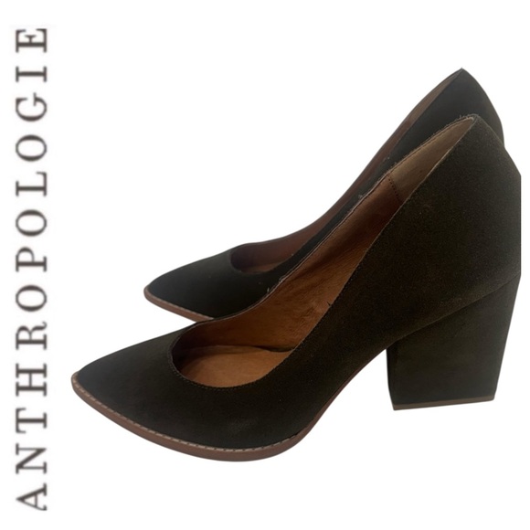 ANTHROPOLOGIE BETTYE MULLER Olive Green Suede Heels Size 8 M - Picture 1 of 9